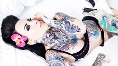 Woman tattoos blue eyes brunettes Makani Terror