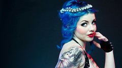 Woman tattoos blue hair amie conradine