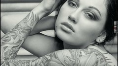 Woman tattoos brunettes models grayscale Russians Sasha Brukva