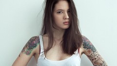 Woman tattoos brunettes models no bra Ira Chernova