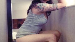 Woman tattoos brunettes nude topless El Wood