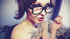 Woman tattoos brunettes piercings instagram girls with glasses