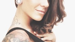 Woman tattoos brunettes piercings models boobs Russians abs ear 