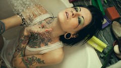 Woman tattoos brunettes piercings models Russians pierced lips 