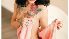 Woman tattoos brunettes topless upscaled Alisa Verner
