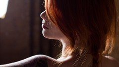 Woman tattoos green eyes redheads pale skin Lass-model Julie 