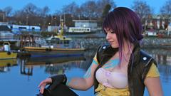 Woman tattoos pink hair borderlands purple hair colored hair 