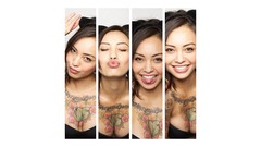 Woman tattoos smiling brunettes levy tran