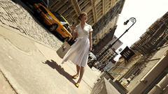 Woman Taxi white dress