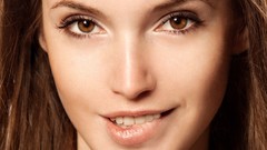 Woman teeth close-up faces smiling brown eyes brunettes models 