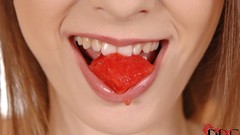 Woman teeth mouth melon