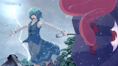 Woman touhou blue hair