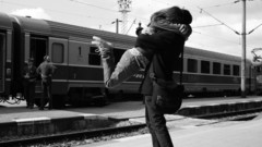 Woman trains train stations