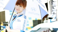 Woman Umbrellas asians brunettes bangs models Korean Grid Girls 