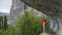 Woman Umbrellas outdoors brunettes red fox Met-Art magazine