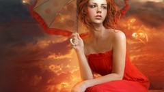 Woman Umbrellas redheads artwork Marta Dahlig