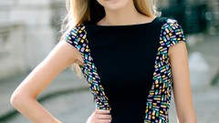 Woman urban blondes smiling long hair green eyes models 