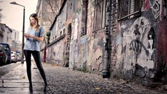 Woman urban outdoors pantyhose abandoned house spandex