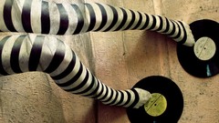 Woman vinyl stripes legs pantyhose records striped legwear