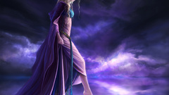 Woman water clouds dress