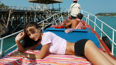 Woman water ships sunglasses