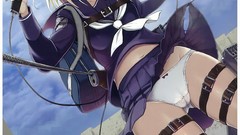 Woman weapons Anime legs blondes skirts blush anime girls blue 