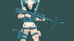 Woman weapons Guns Anime soldiers scope belts blue hair long 