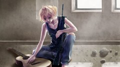 Woman weapons Guns guitars blondes blue eyes vocaloid kagamine 
