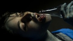 Woman wet closed eyes brunettes models open mouth blue dress 