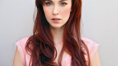 Woman white background Actress long hair blue eyes redheads 