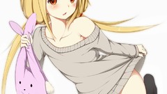 Woman white background blondes blush long hair anime girls 