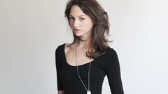 Woman white background blue eyes brunettes Simple Background 