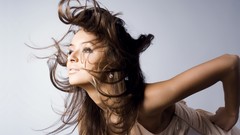 Woman white background earrings brunettes models hair toss