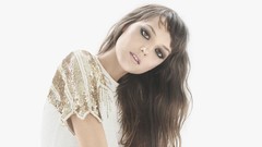 Woman white background eye shadow brown eyes brunettes singers 