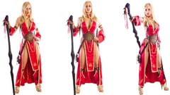 Woman white background magician Pathfinder staff blondes RPG 