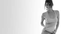 Woman white background monochrome tattoos smiling Hayley Leigh