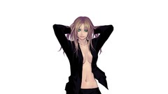 Woman white background navel shirts blondes long hair anime 