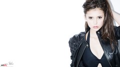 Woman white background Nina Dobrev brown eyes brunettes models 