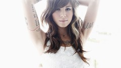 Woman white background tattoos christina perri brunettes