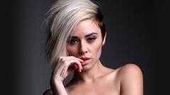 Woman white hair faces models alysha nett biting lips