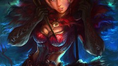 Woman white hair short hair cleavage crossbows