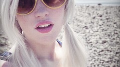Woman white hair sunglasses blondes models cleavage devon jade 