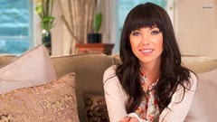 Woman windows couch smiling brunettes bangs carly rae jepsen