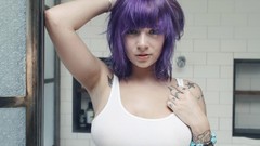 Woman windows door tattoos purple hair suicide girls Katherine 