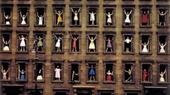 Woman windows retro fashion buildings 60s