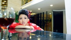 Woman wine reflections