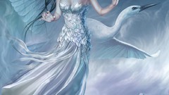 Woman wings dress skies artwork Yuehui Tang