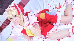 Woman wings hats blondes asians flower petals ponytails touhou 