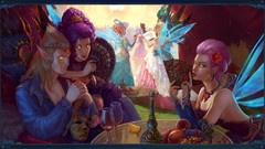 Woman wings masks pink hair purple hair Allods Online artwork 