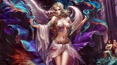 Woman wings paintings drawings multicolor forsaken world 